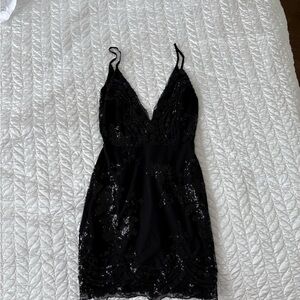 superdown Black Sequin Lace Mini Dress